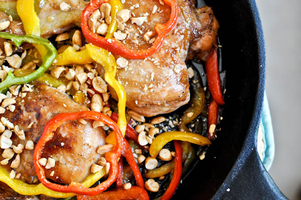 Skillet Chicken with Peppers and Peanuts I howsweeteats.com