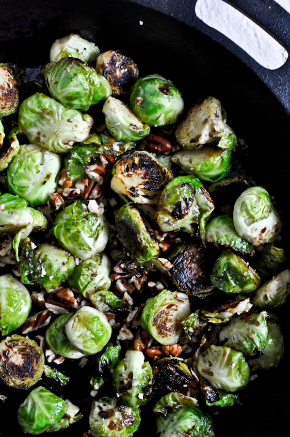 Pan Roasted Brussels Sprouts with Brown Butter and Toasted Pecans I howsweeteats.com