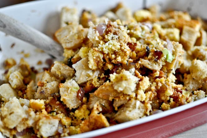 Double Bread Stuffing with Brown Butter, Bacon & Sage I howsweeteats.com