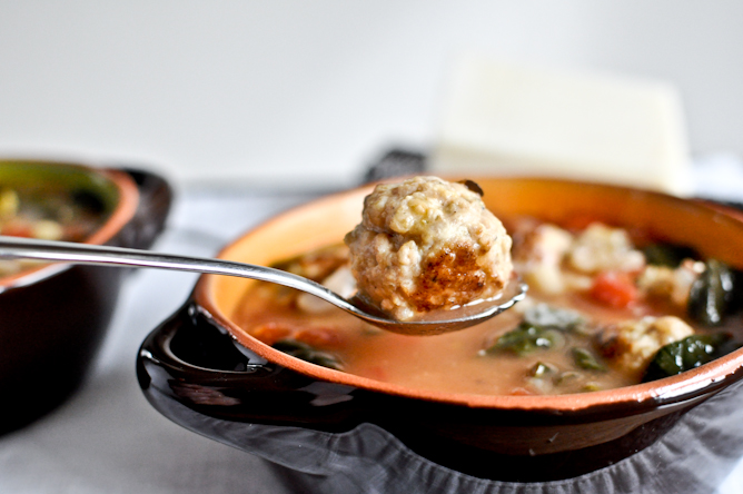 Mini Chicken Meatball Soup I howsweeteats.com