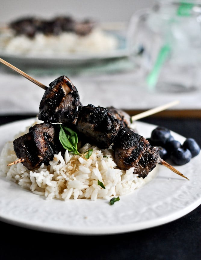 Grilled Blueberry Chicken Skewers with Coconut Rice I howsweeteats.com