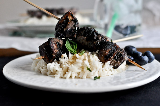 Grilled Blueberry Chicken Skewers with Coconut Rice I howsweeteats.com