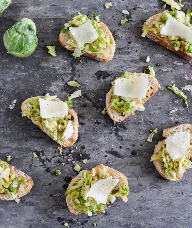 Parmesan Brussels Sprouts Crostini I howsweeteats.com