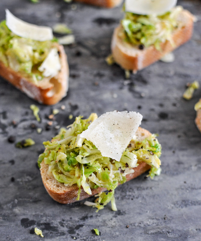 Parmesan Brussels Sprouts Crostini I howsweeteats.com
