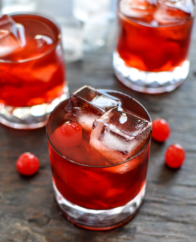Cherry Whiskey Smash Cocktails I howsweeteats.com