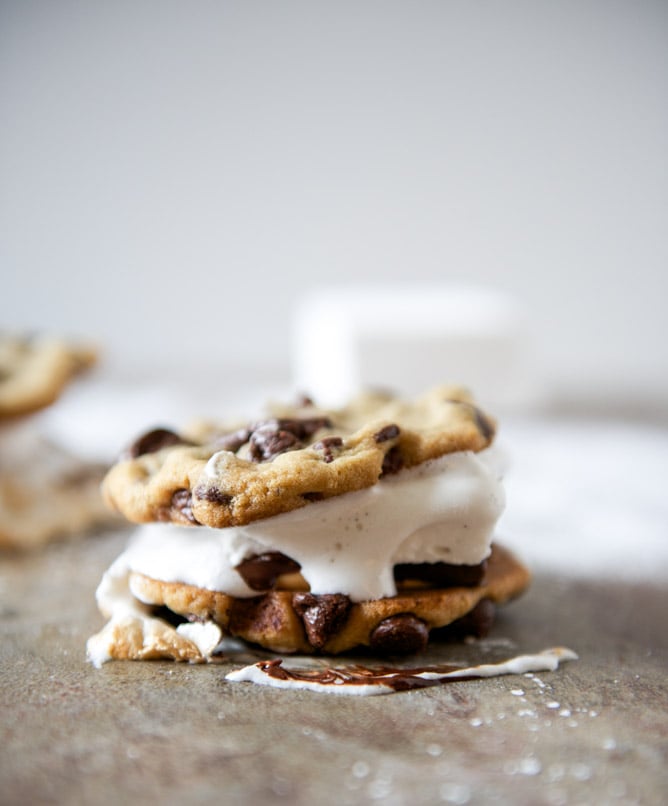 Chocolate Chip Cookie Peanut Butter S'mores I howsweeteats.com