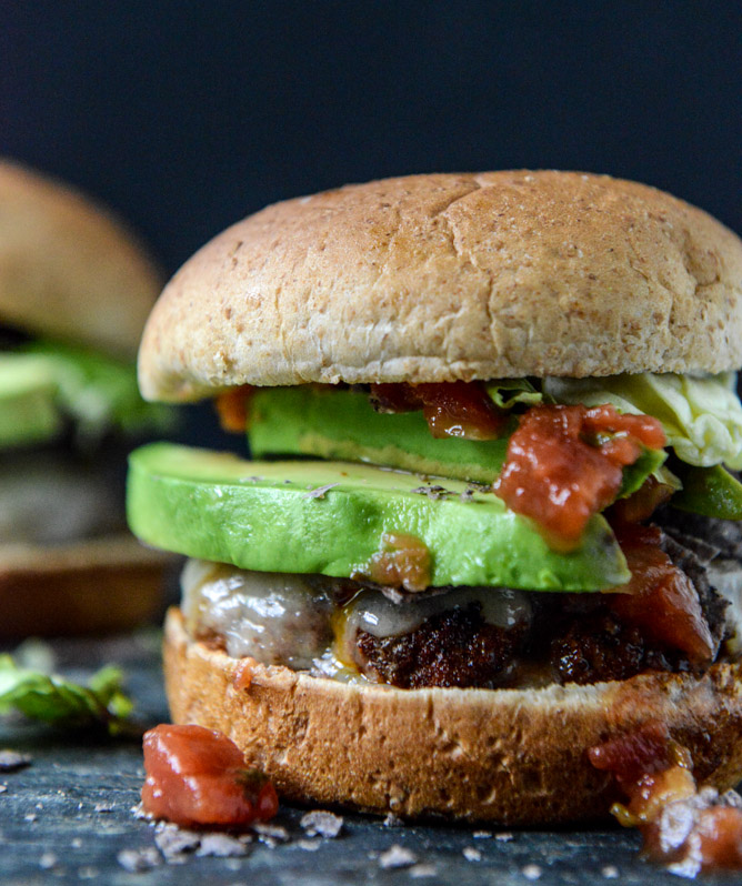 Taco-Rubbed Burgers with Avocado and Crushed Tortilla Chips I howsweeteats.com