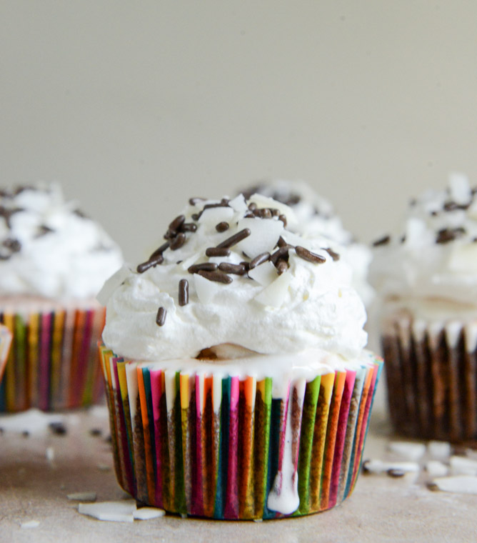 Fudge Brownie and Coconut Ice Cream Cupcakes I howsweeteats.com