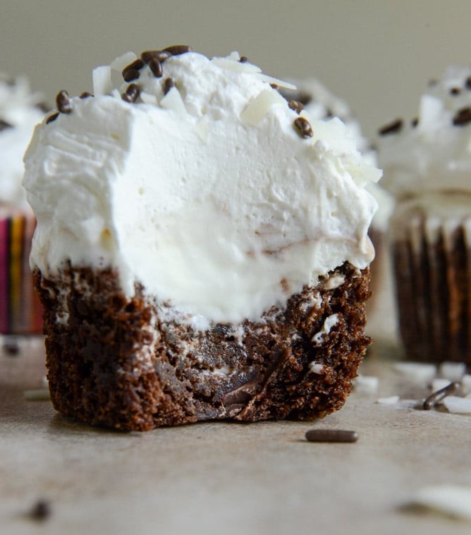 Fudge Brownie and Coconut Ice Cream Cupcakes I howsweeteats.com