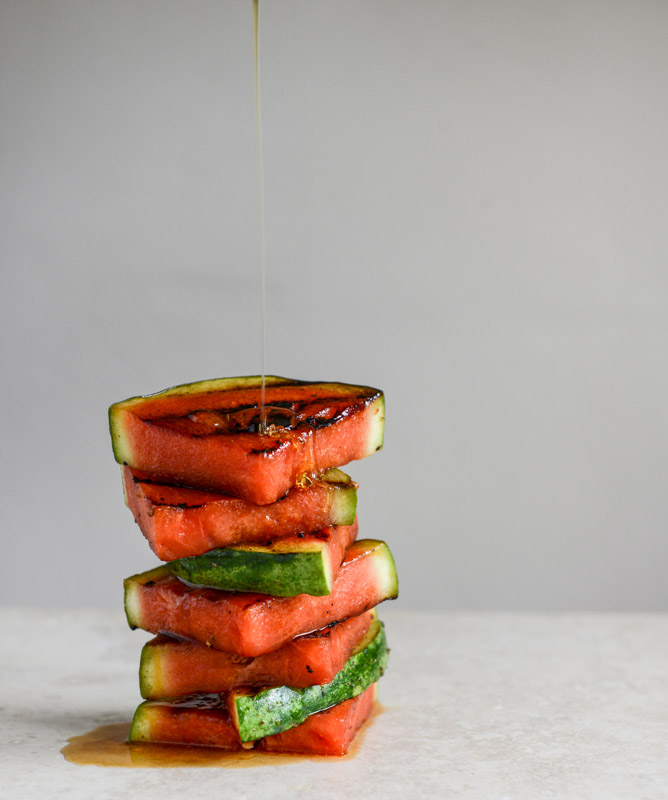 Honey Grilled Watermelon Caprese Salads I howsweeteats.com
