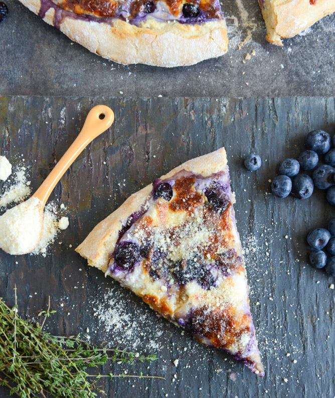 Blueberry Pizza with Whipped Ricotta + Caramelized Shallots I howsweeteats.com