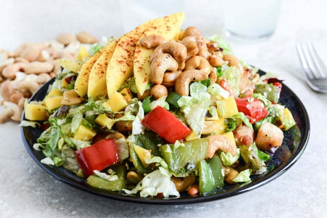 Cashew Chicken Chopped Salad with Chili Dusted Mango I howsweeteats.com