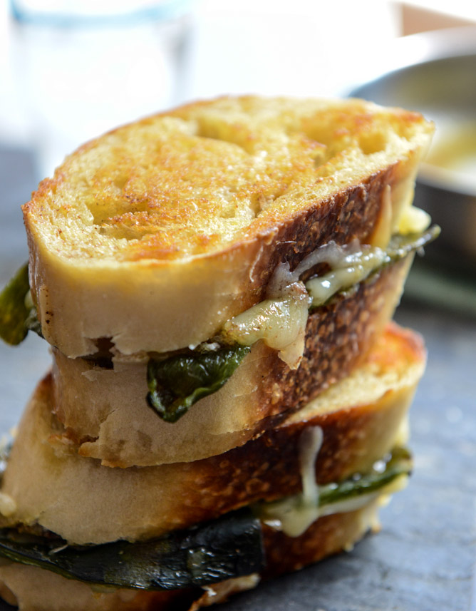 Sourdough Grilled Cheese with Roasted Poblanos, Smoked Cheddar and Curried Brown Butter I howsweeteats.com