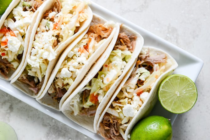 Pulled Pork Tacos with Sweet Chili Slaw I howsweeteats.com