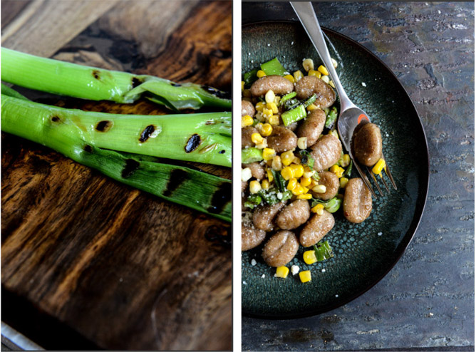 Pan Toasted Brown Butter Gnocchi with Sweet Corn + Grilled Scallions I howsweeteats.com