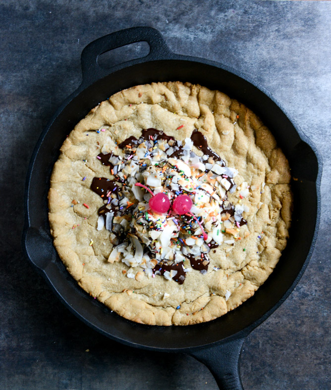 Peanut Butter Skillet Cookie I howsweeteats.com