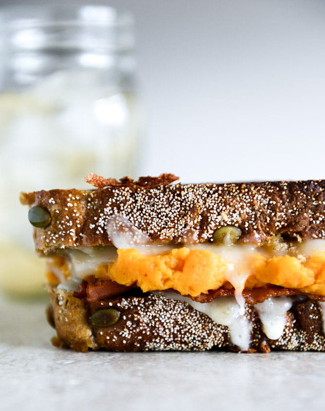Leftover Sweet Potato Casserole, Brie and Bacon Grilled Cheese I howsweeteats.com