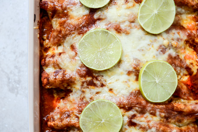 Spicy Beer Braised Lime Chicken Enchiladas I howsweeteats.com