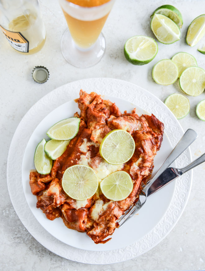 Spicy Beer Braised Lime Chicken Enchiladas I howsweeteats.com