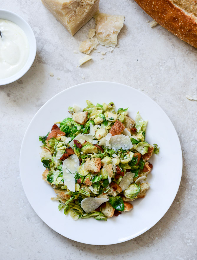 Warm Brussels Caesar with Bacon Ciabatta Croutons I howsweeteats.com