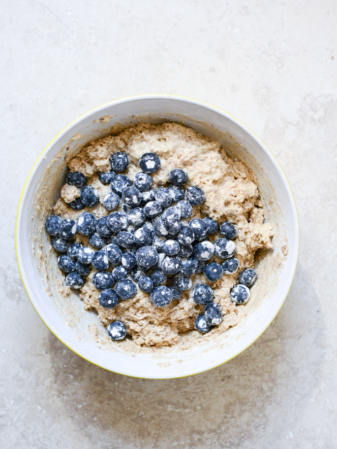 whole wheat blueberry yogurt crumb muffins I howsweeteats.com