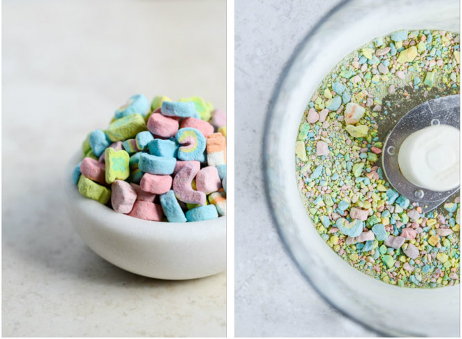 Boozy Lucky Charms Cereal Milkshakes with Marshmallow Frosting I howsweeteats.com