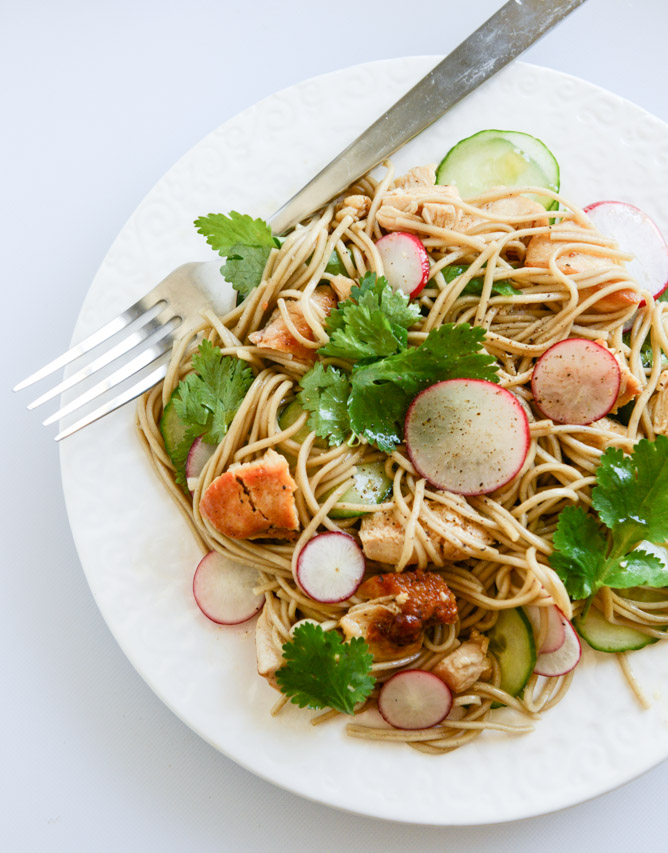 Soba Noodle Salad with Caramelized Chicken and Chili Oil I howsweeteats.com