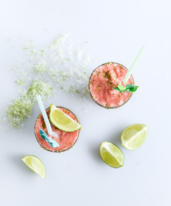 layered watermelon coconut shakes with salty lime sugar I howsweeteats.com