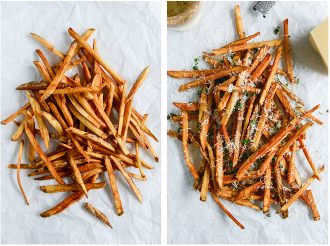 herb salted garlic parmesan french fries I howsweeteats.com