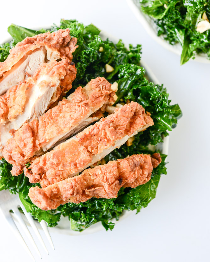 chili garlic kale salad... with fried chicken I howsweeteats.com