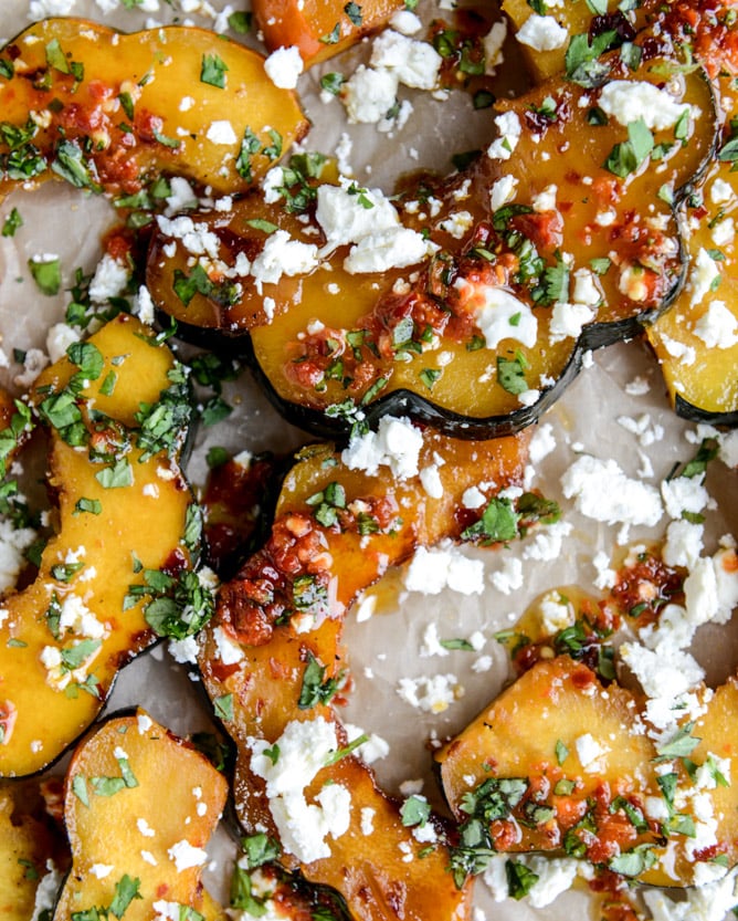 spicy roasted squash with feta + herbs I howsweeteats.com