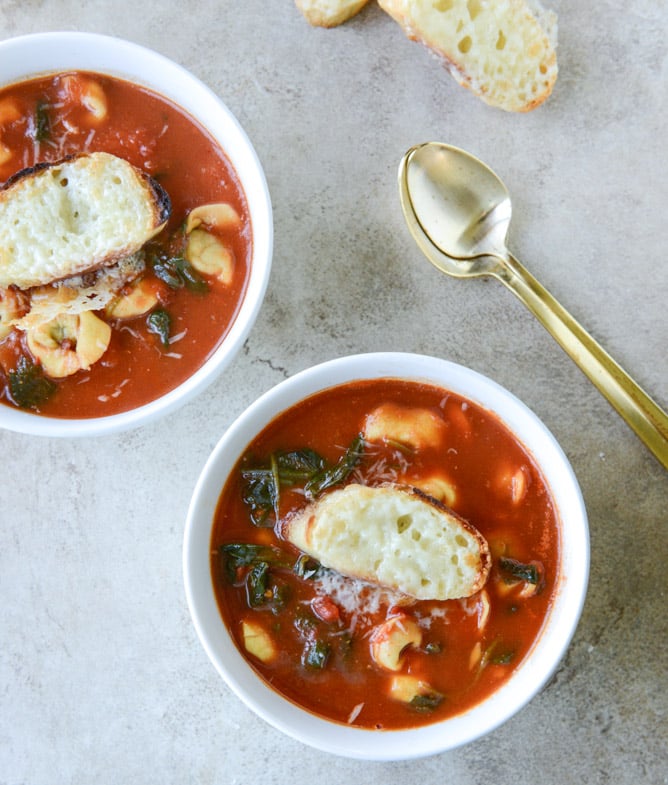 white bean tortellini soup with broiled havarti toasts I howsweeteats.com