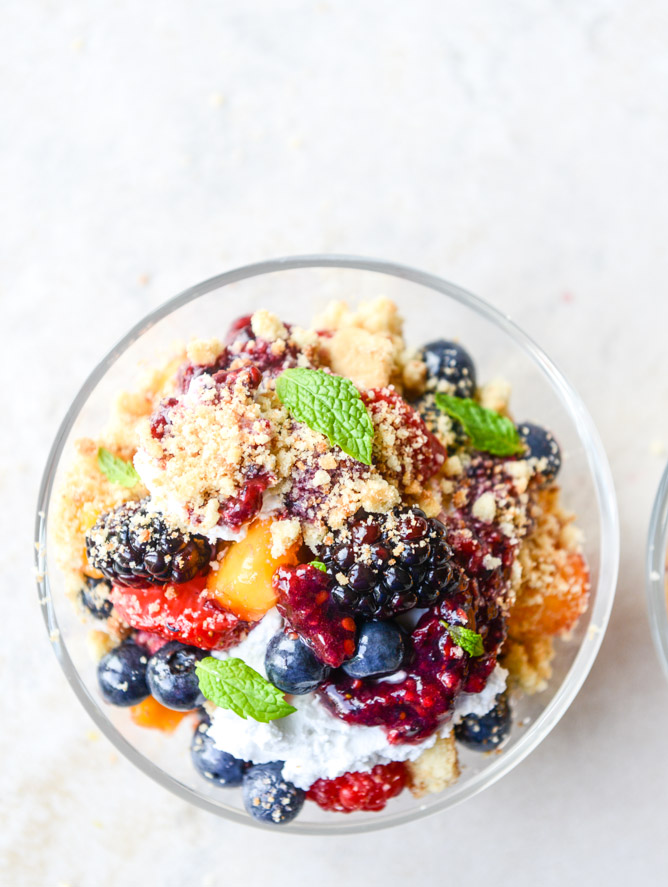 summer fruit parfaits with brown butter shortbread and coconut cream I howsweeteats.com