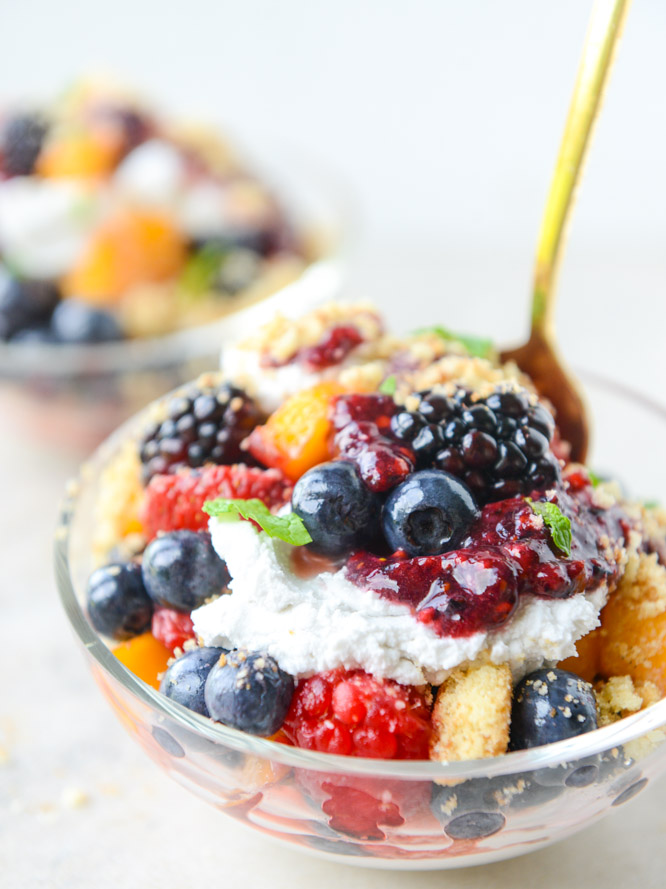 summer fruit parfaits with brown butter shortbread and coconut cream I howsweeteats.com