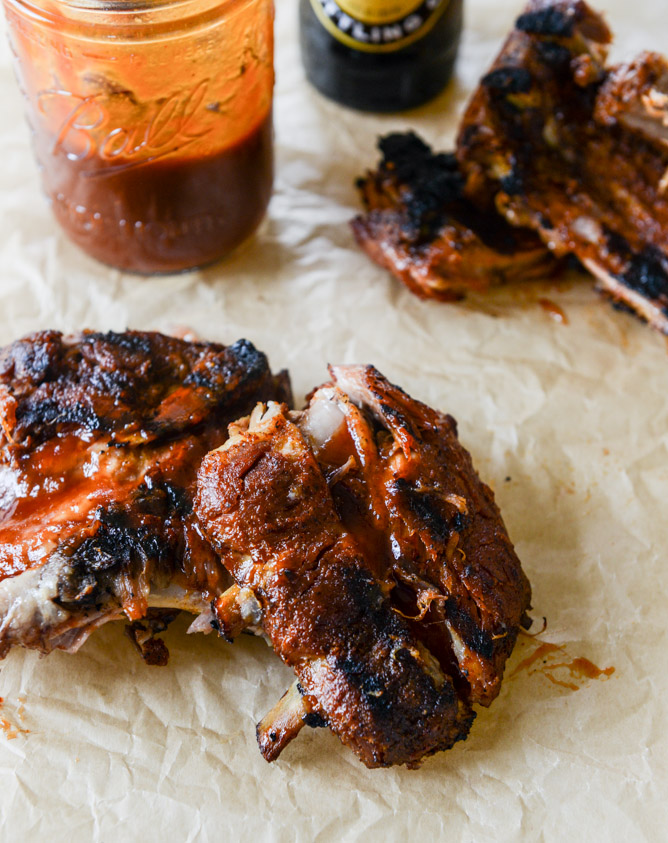 Grilled Baby Back Ribs with Root Beer BBQ Sauce I howsweeteats.com
