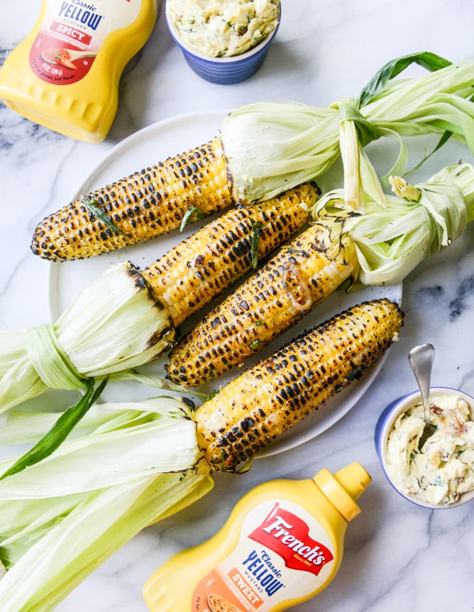 grilled corn with sweet + spicy mustard compound butter I howsweeteats.com