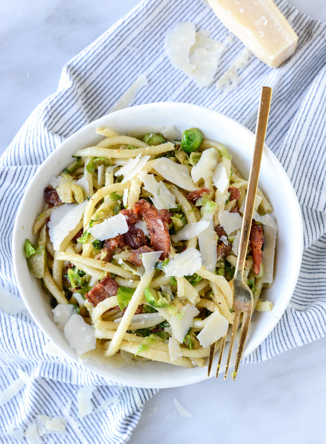 bacon, egg and brussels carbonara I howsweeteats.com