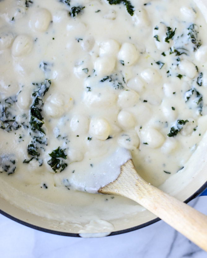 gnocchi mac and cheese with crispy kale I howsweeteats.com