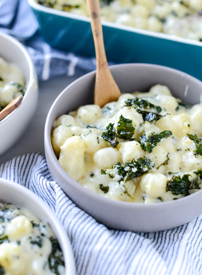 gnocchi mac and cheese with crispy kale I howsweeteats.com