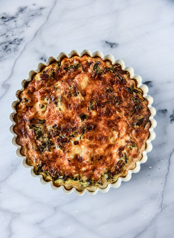roasted broccolini, bacon and caramelized shallot quiche I howsweeteats.com