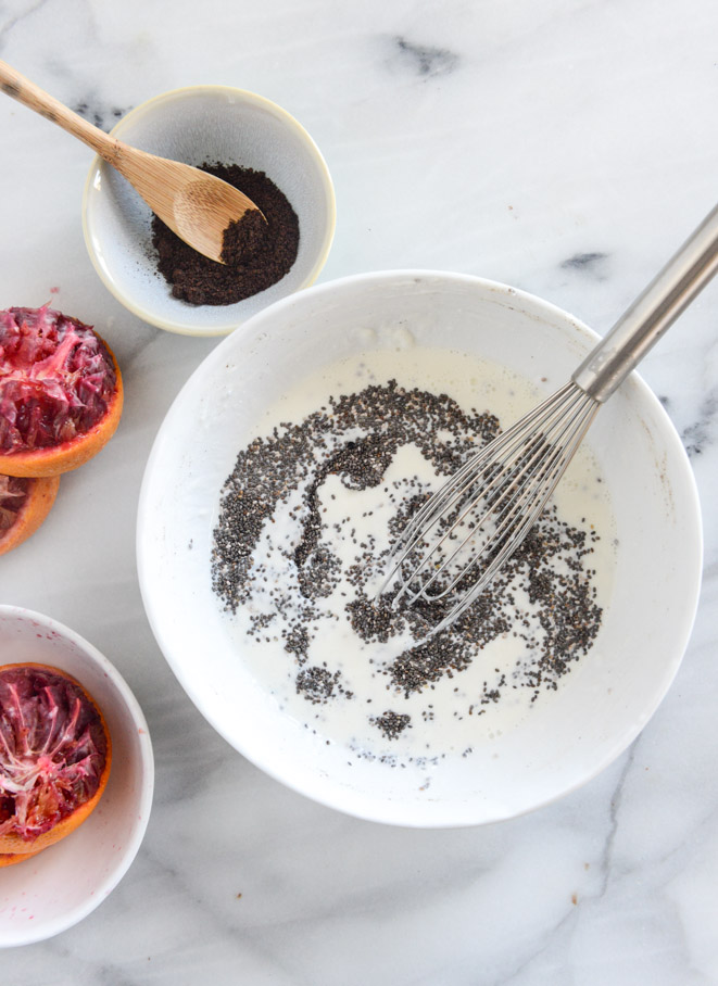 winter vanilla chia pudding with blood orange syrup and dark chocolate I howsweeteats.com