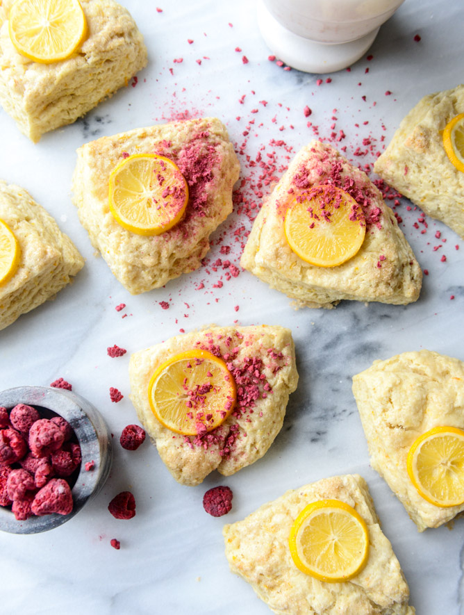 meyer lemon scones with raspberry crumbs I howsweeteats.com