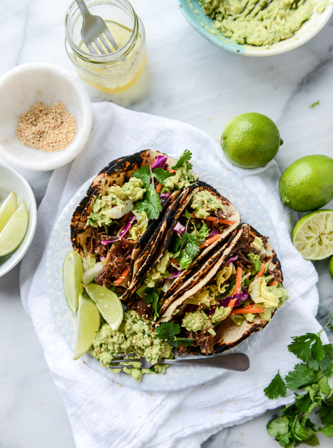 Slow Cooker Sweet And Spicy Short Rib Tacos With Sesame Guacamole,Palm Sugar