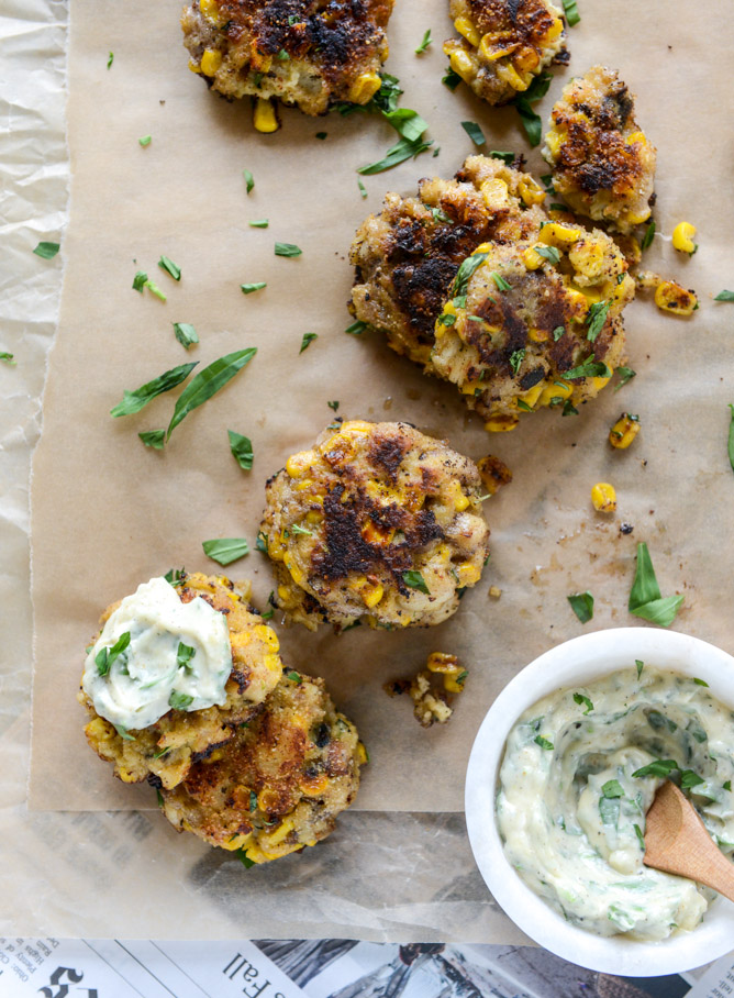 lobster corn fritters with truffle herb mayo I howsweeteats.com