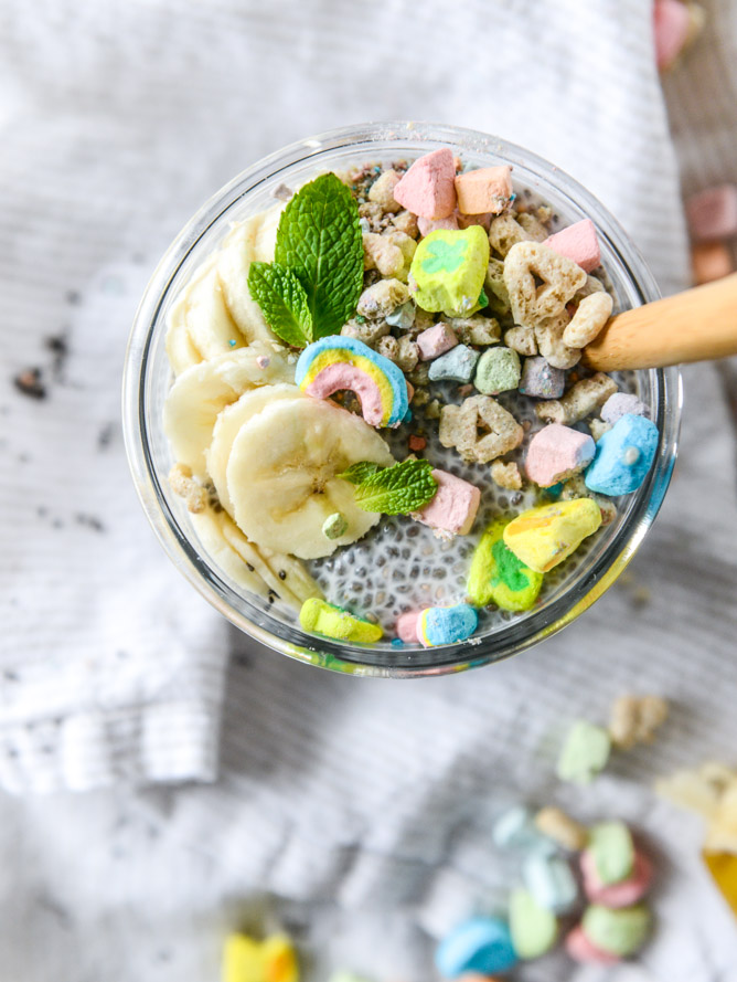 cereal milk chia pudding with lucky charms crumbs I howsweeteats.com