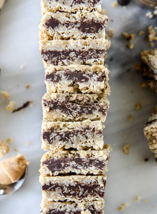 chocolate stuffed oatmeal bars from the cookies and cups cookbook I howsweeteats.com