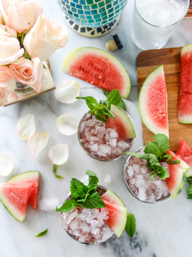 fresh watermelon mint juleps I howsweeteats.com
