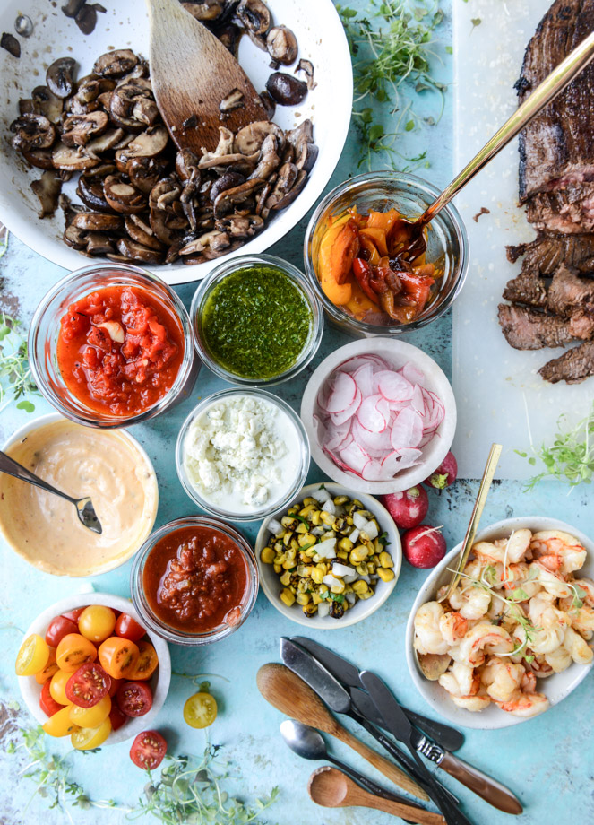 marinated flank steak with our favorite toppings I howsweeteats.com