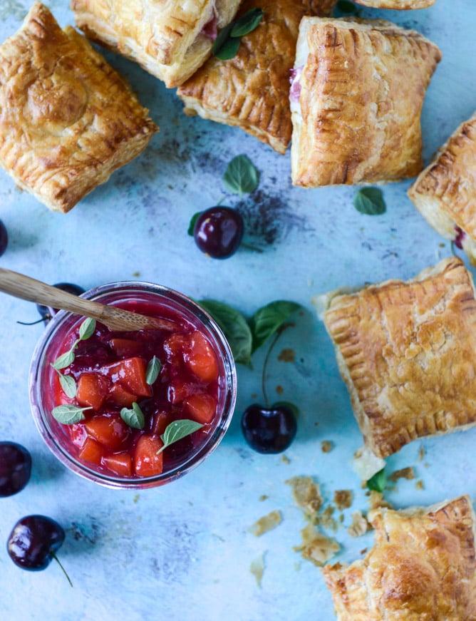 puff pastry pop tarts with goat cheese and cherry peach chutney I howsweeteats.com