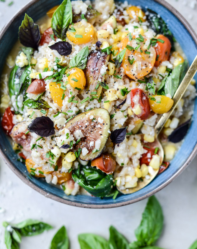 late summer risotto with roasted tomatoes, corn and figs I howsweeteats.com